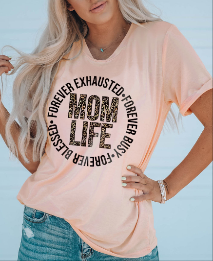 MOM LIFE Round Neck Cuffed T-shirt