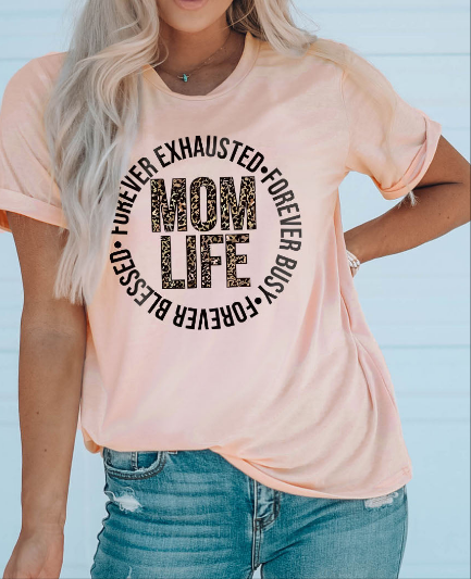 MOM LIFE Round Neck Cuffed T-shirt