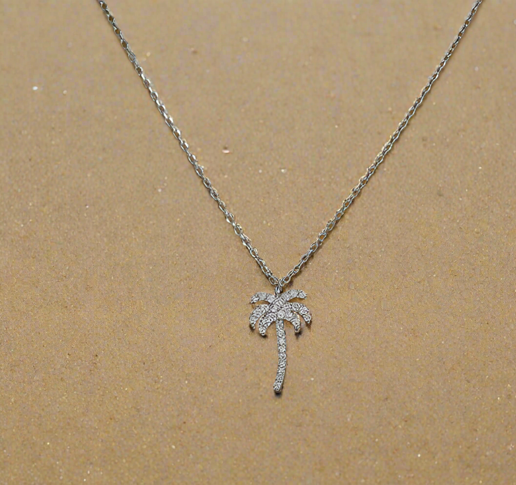 Zircon Palm Tree Pendant Necklace
