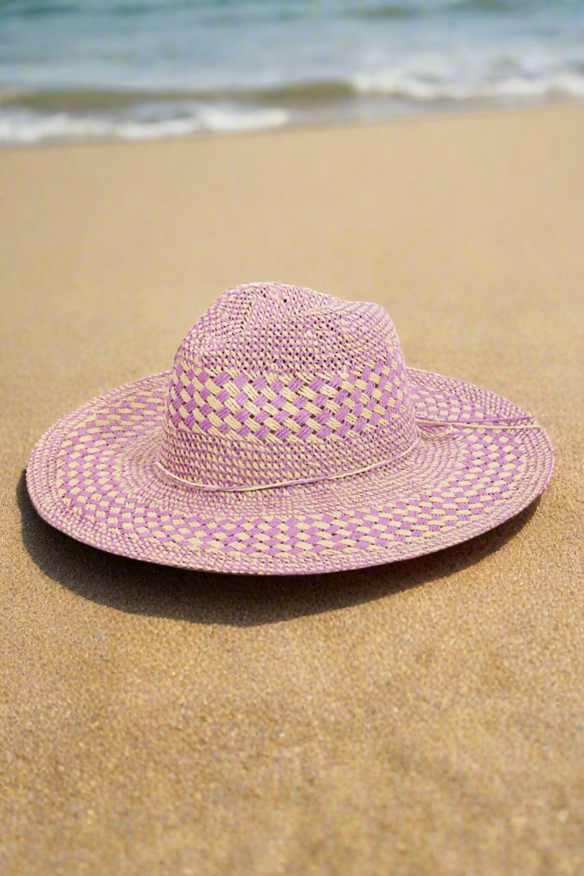 Fame Checkered Straw Weave Sun Hat