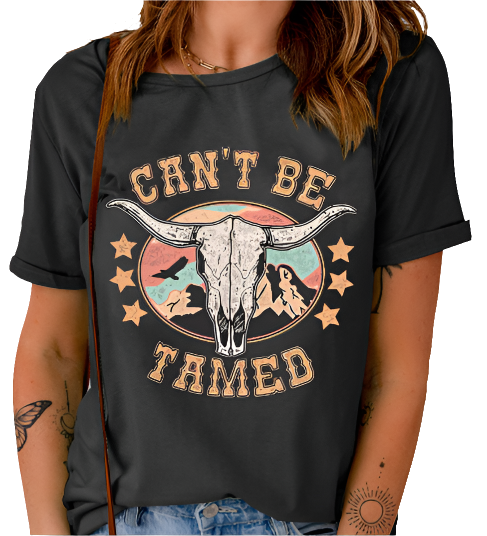 CAN'T BE TAMED Round Neck Short Sleeve T-shirt