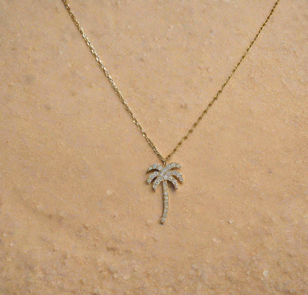 Zircon Palm Tree Pendant Necklace